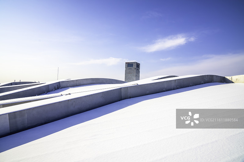 北京国家体育场上看雪景图片素材