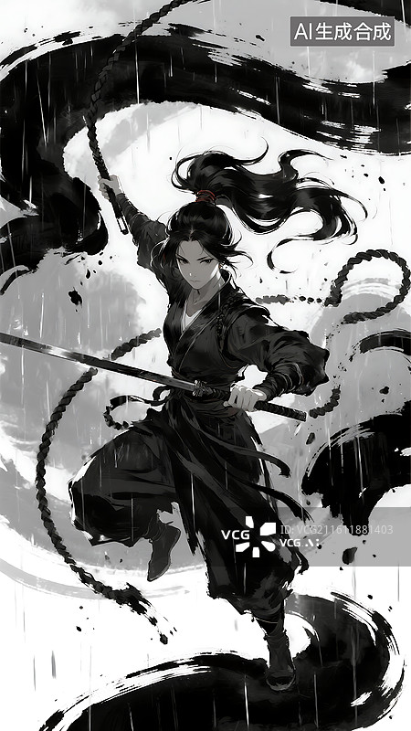 【AI数字艺术】手拿鞭子的女侠古风武侠水墨壁纸图片素材