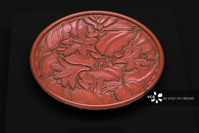 剔红紫萼纹圆盘_元_圣众来迎寺_上海博物馆_红翠斗芳菲_宋元明漆器珍品展图片素材