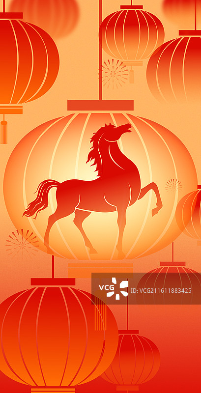 2026马年新年元旦春节金色马剪影矢量插画图片素材