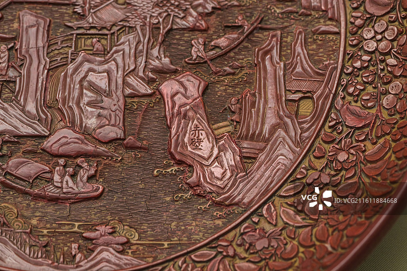 剔红后赤壁赋图圆盘_南宋_九州国立博物馆_上海博物馆_红翠斗芳菲_宋元明漆器珍品展图片素材
