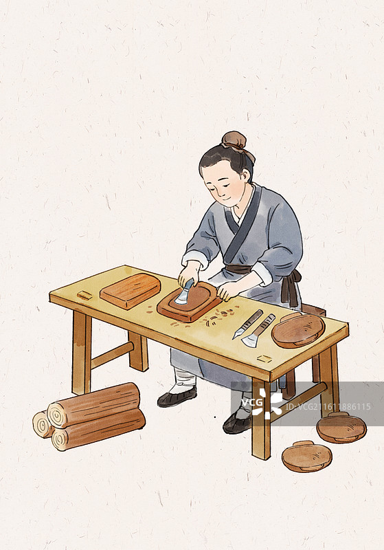 漆器制作之一制胎木匠雕刻图片素材