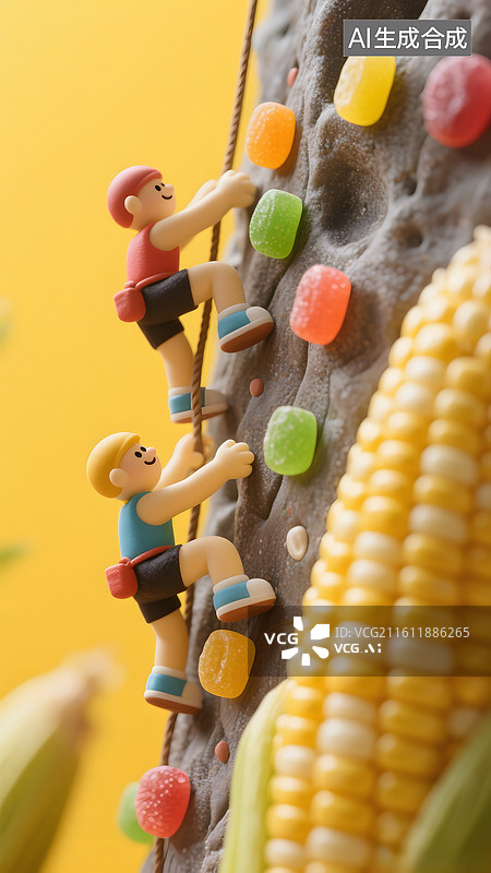 【AI数字艺术】微缩景观创意小人攀岩场景图片素材