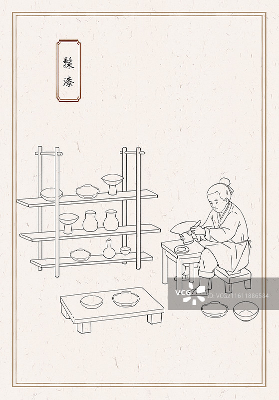 漆器制作-4髹漆线稿图片素材