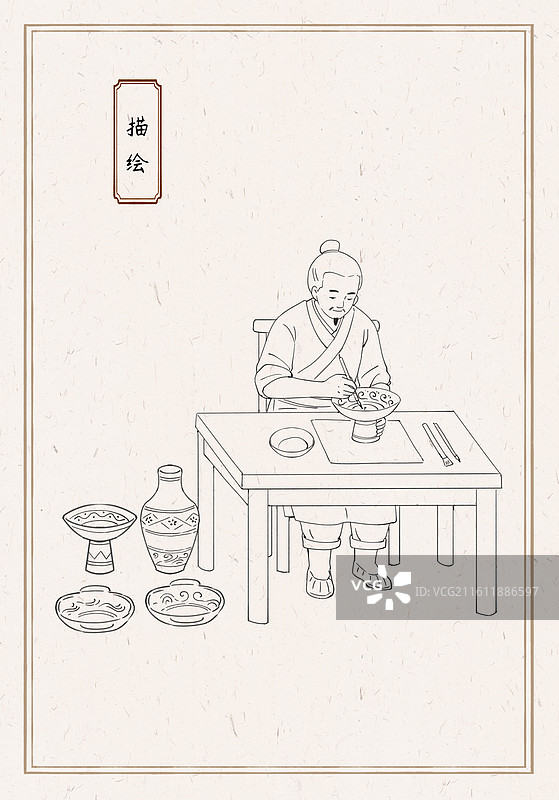 漆器制作-5描绘线稿图片素材