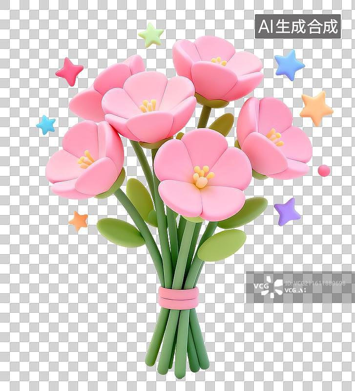 【AI数字艺术】AIGC：3D粉色格桑花花束，节日元素，免抠图图片素材