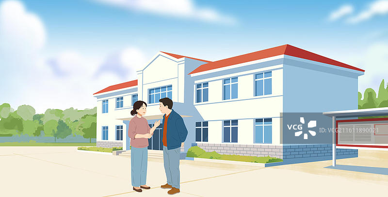 乡村振兴乡下农村生活邻里邻居关系家园家乡社区小区家庭养老院村委会房子插画图片素材