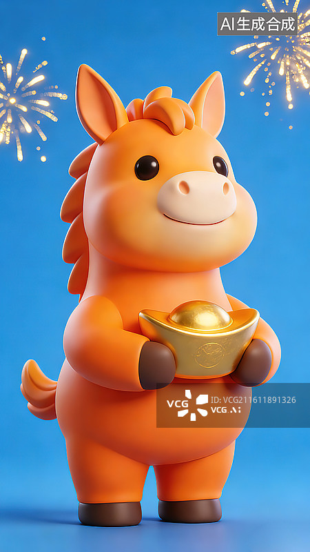 【AI数字艺术】卡通马抱元宝贺新年图片素材