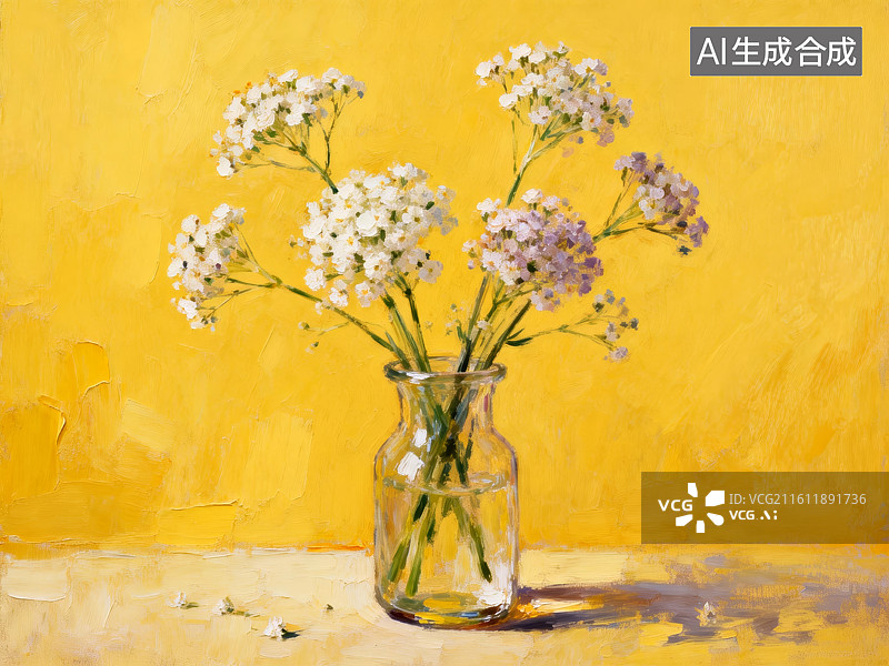 【AI数字艺术】黄色背景下的满天星油画图片素材