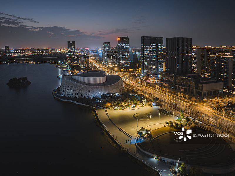 杭州下沙金沙湖公园城市夜景图片素材