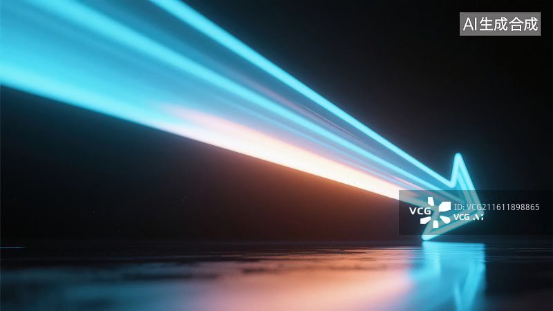 【AI数字艺术】黑色背景下的蓝白色霓虹灯发光向上箭头，金融科技向上上涨箭头图标股票股市金融经济增长概念插画背景图片素材