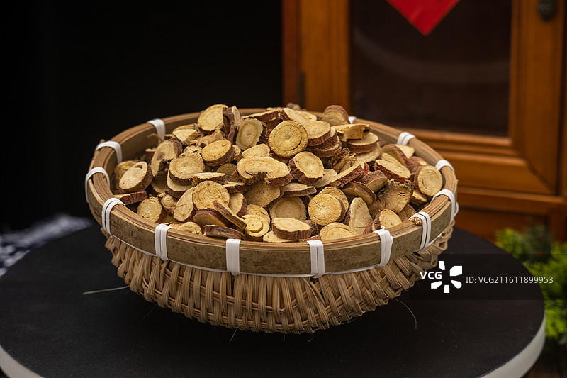 东方传统中药材甘草片药食同源草药切片图片素材