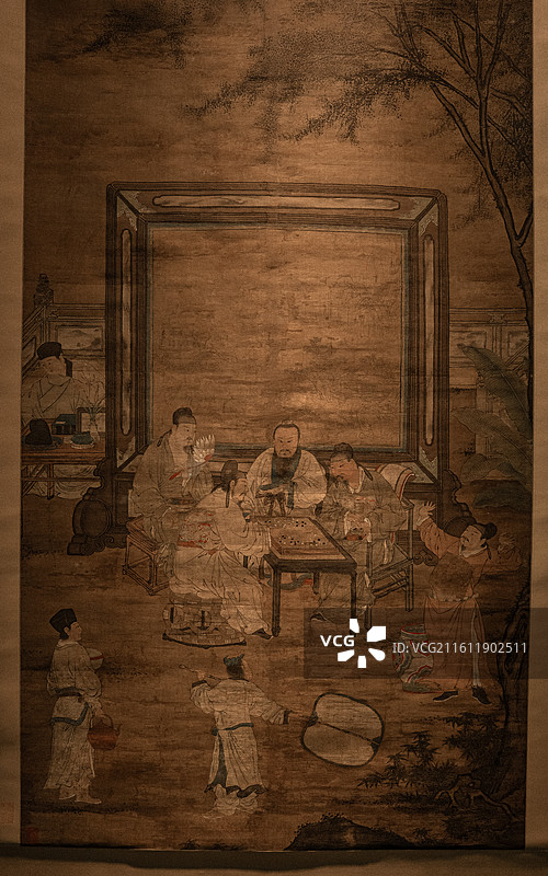 明代 佚名 十八学士图屏（棋图） 绢本设色 上海博物馆藏图片素材