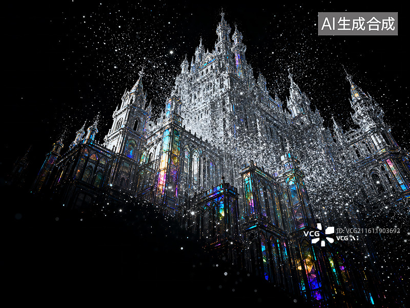 【AI数字艺术】水晶城堡夜景光影效果图片素材