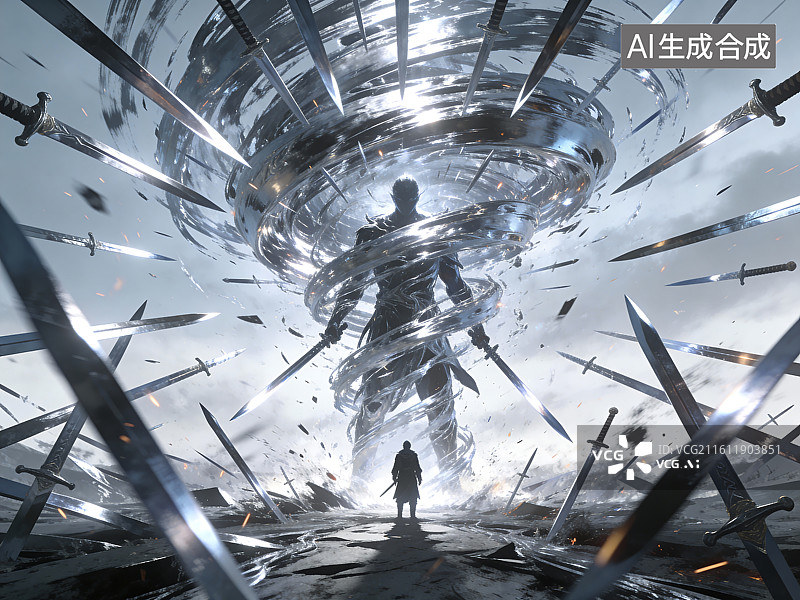 【AI数字艺术】科幻漩涡中持剑巨人图片素材
