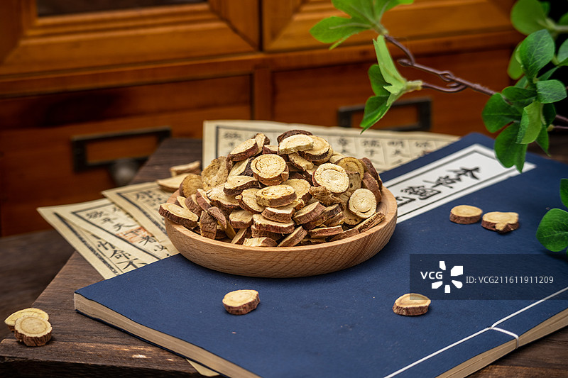 东方传统中药材甘草片药食同源草药切片图片素材