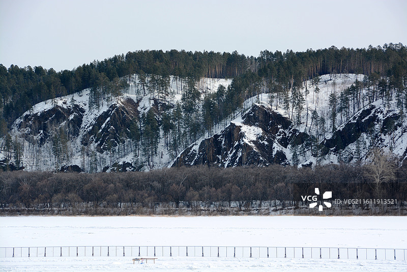 中国黑龙江大兴安岭加格达奇至漠河北极村沿途冰雪风光图片素材