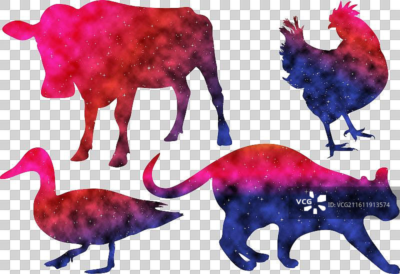 色彩缤纷的农场动物水彩剪影图片素材