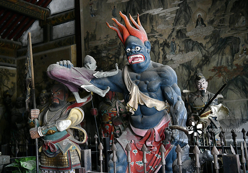 山东省济南市元代始建的最大道教庙宇北极阁塑像图片素材