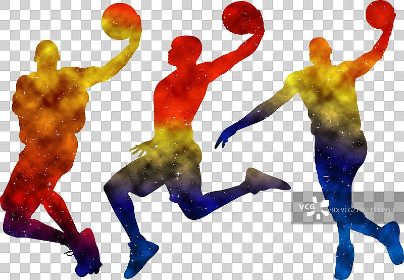 色彩鲜艳的水彩画风格的男性篮球运动员图片素材