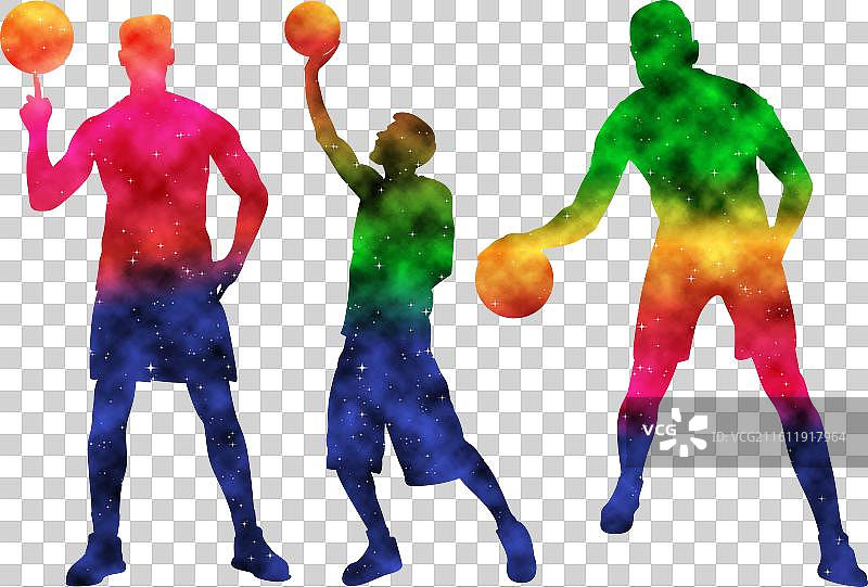 色彩鲜艳的水彩风格男篮球运动员图片素材