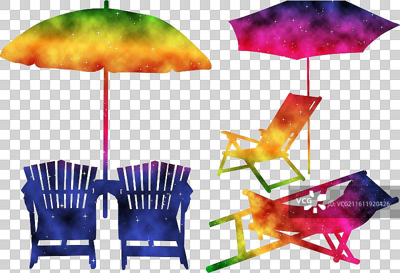 色彩鲜艳的沙滩椅和雨伞水彩画图片素材
