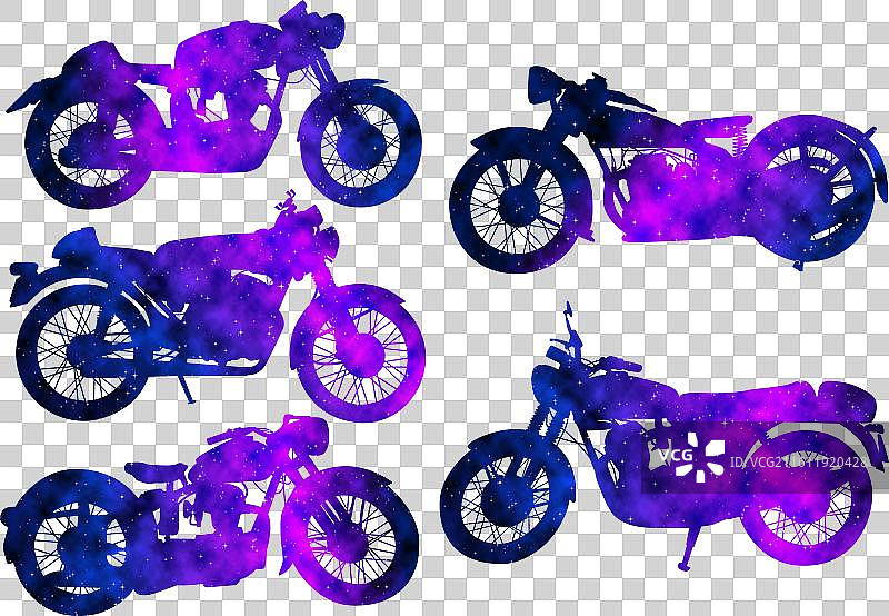 色彩斑斓的水彩现代摩托车剪影图片素材