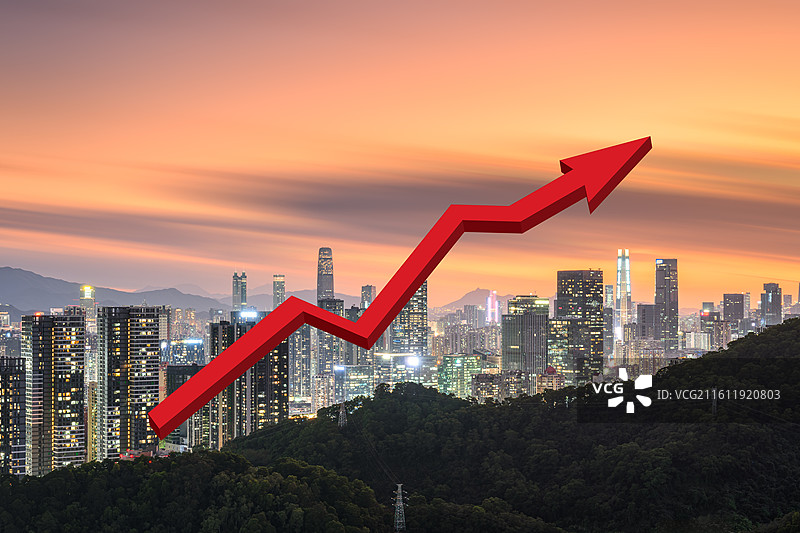 深圳城市风光和GDP上升概念图片素材