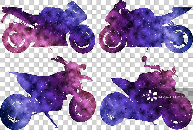 色彩鲜艳的水彩现代摩托车剪影图片素材