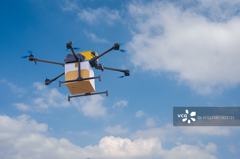 天空中飞行的货运无人机图片素材