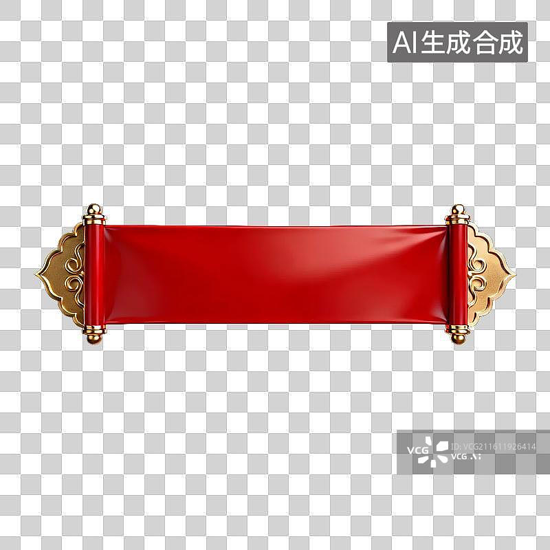 【AI数字艺术】红色卷轴配金色装饰图片图片素材