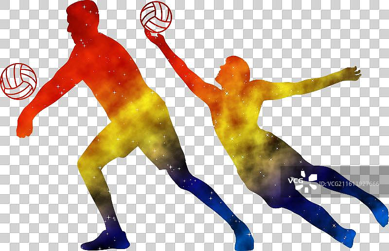 多彩水彩风格的排球运动员男性艺术画图片素材