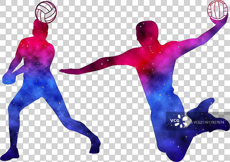 五彩斑斓的排球运动员水彩画艺术图片素材