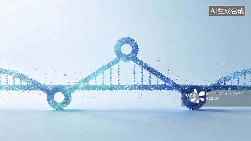 【AI数字艺术】DNA粒子结构抽象示意图图片素材