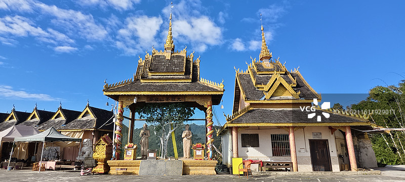 云南普洱澜沧拉祜族自治县景迈山～糯干古寨，景迈山大金塔（茶魂光塔态利景迈）图片素材
