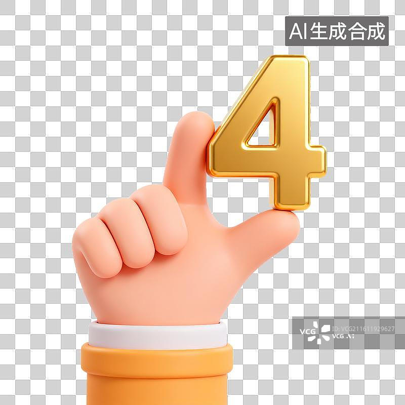 【AI数字艺术】手握金色数字四图片素材