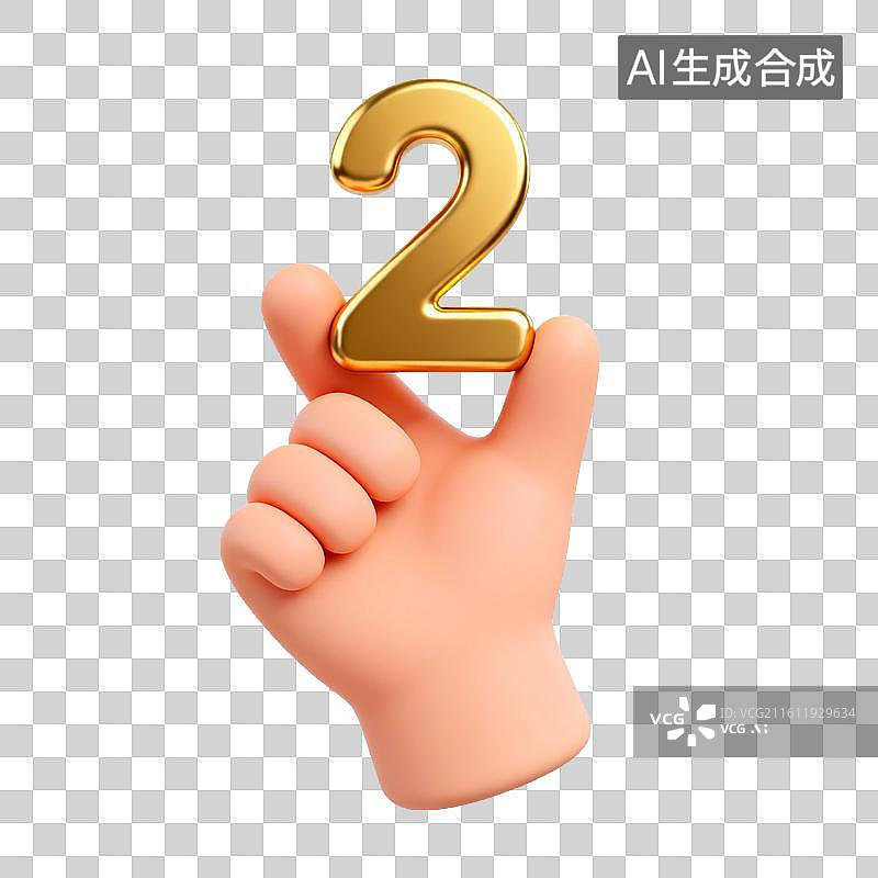 【AI数字艺术】手持金色数字二的手图片素材