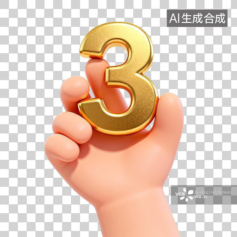 【AI数字艺术】手持金色数字三图片素材