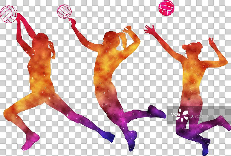 多彩的排球女运动员水彩画艺术图片素材