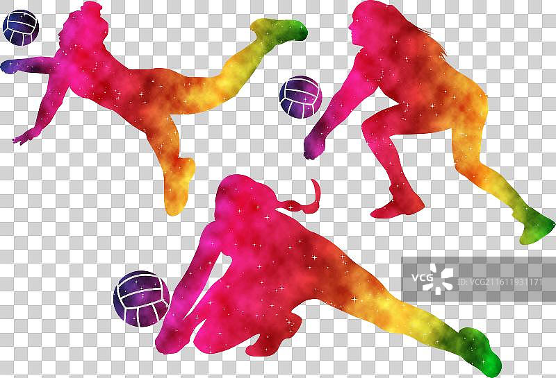 色彩斑斓的水彩风格排球女将艺术画图片素材