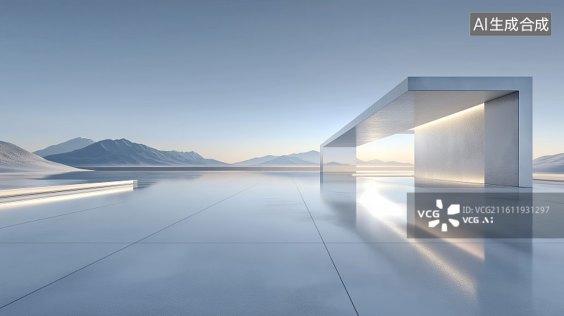 【AI数字艺术】汽车广告背景图——现代城市极简建筑与城市天际线场地面展览空间图片素材