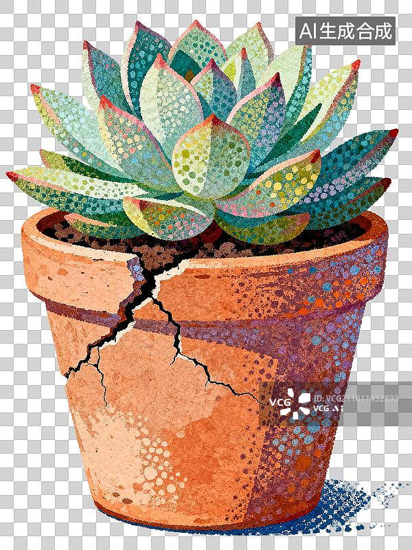 【AI数字艺术】素烧陶盆上的肉肉植物 3月植树节免抠元素插画图片素材