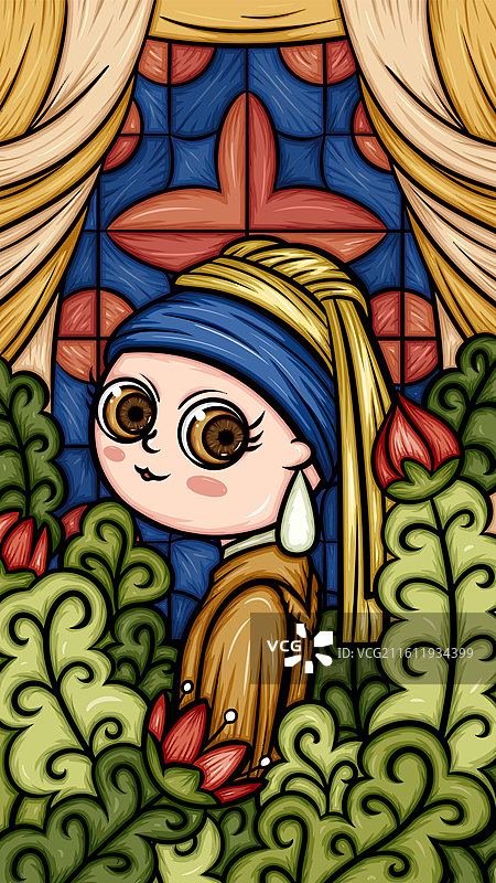 戴珍珠耳环少女国潮风插画图片素材