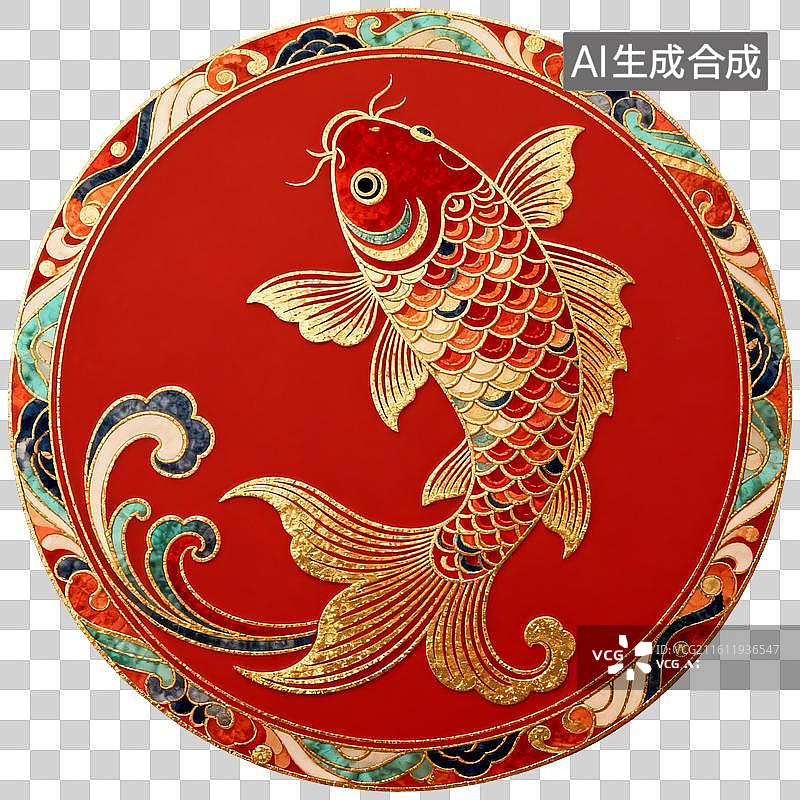 【AI数字艺术】金色锦鲤国潮风装饰纹样背景图片素材