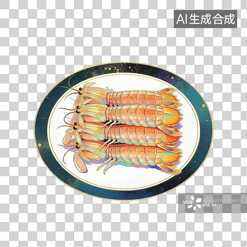 【AI数字艺术】皮皮虾美食插画图片素材