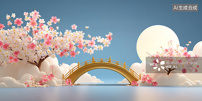 【AI数字艺术】七夕节明月夜鹊桥卡通插画图片素材