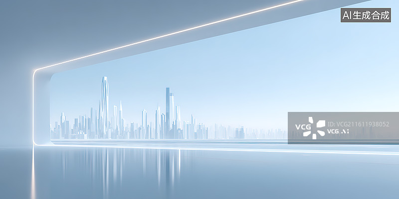 【AI数字艺术】城市天际线背景下的停车场建筑平台人造空间图片素材