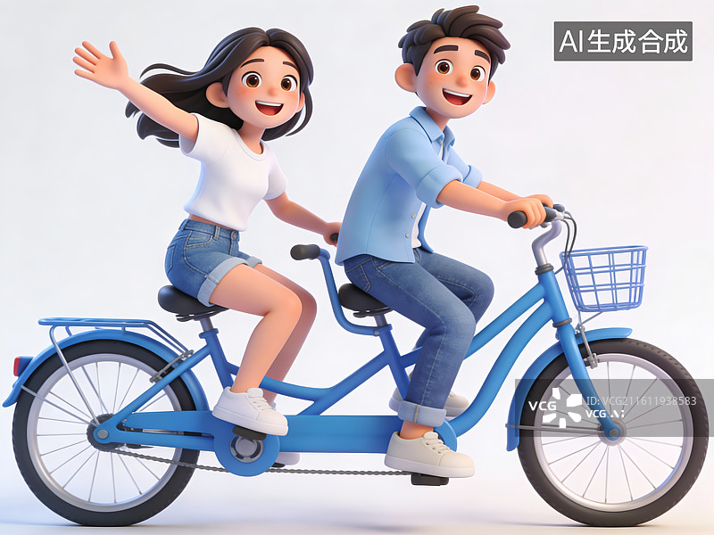 【AI数字艺术】两人骑双人自行车图片素材