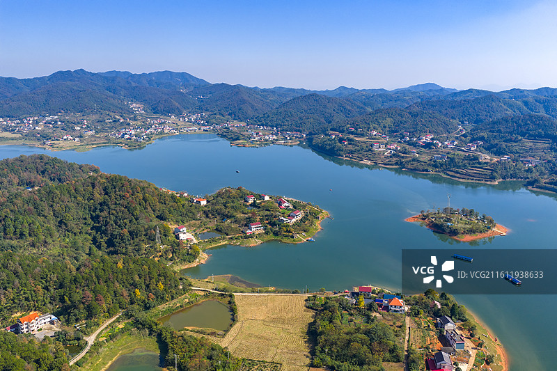 航拍湖南湘潭市湘乡市水府庙水库图片素材