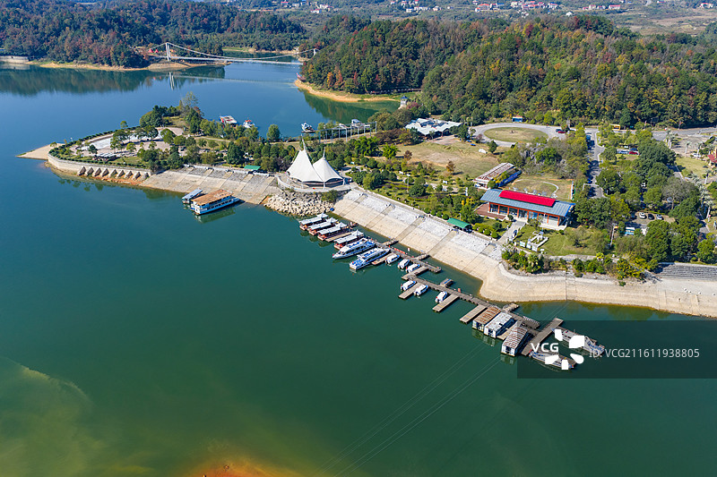 航拍湖南湘潭市湘乡市水府庙水库图片素材